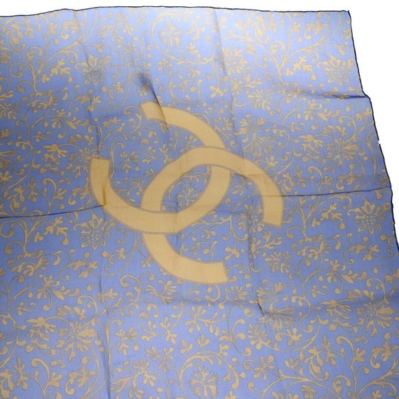 CHANEL CC Logo XL JUMBO Scarf Handkerchief 100% Silk Blue Accessory 61RJ342 - Picture 6 of 15